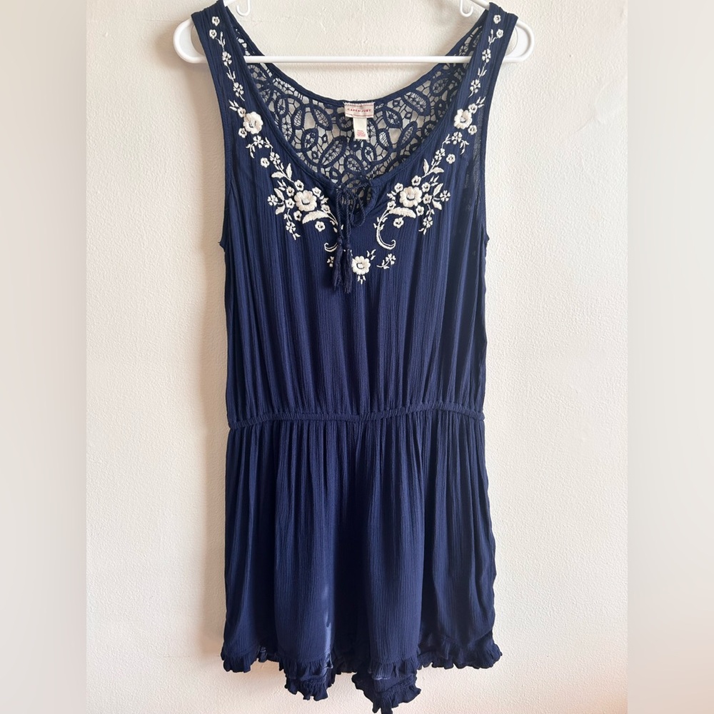 CAPE JUBY Navy Blue Embroidered Romper